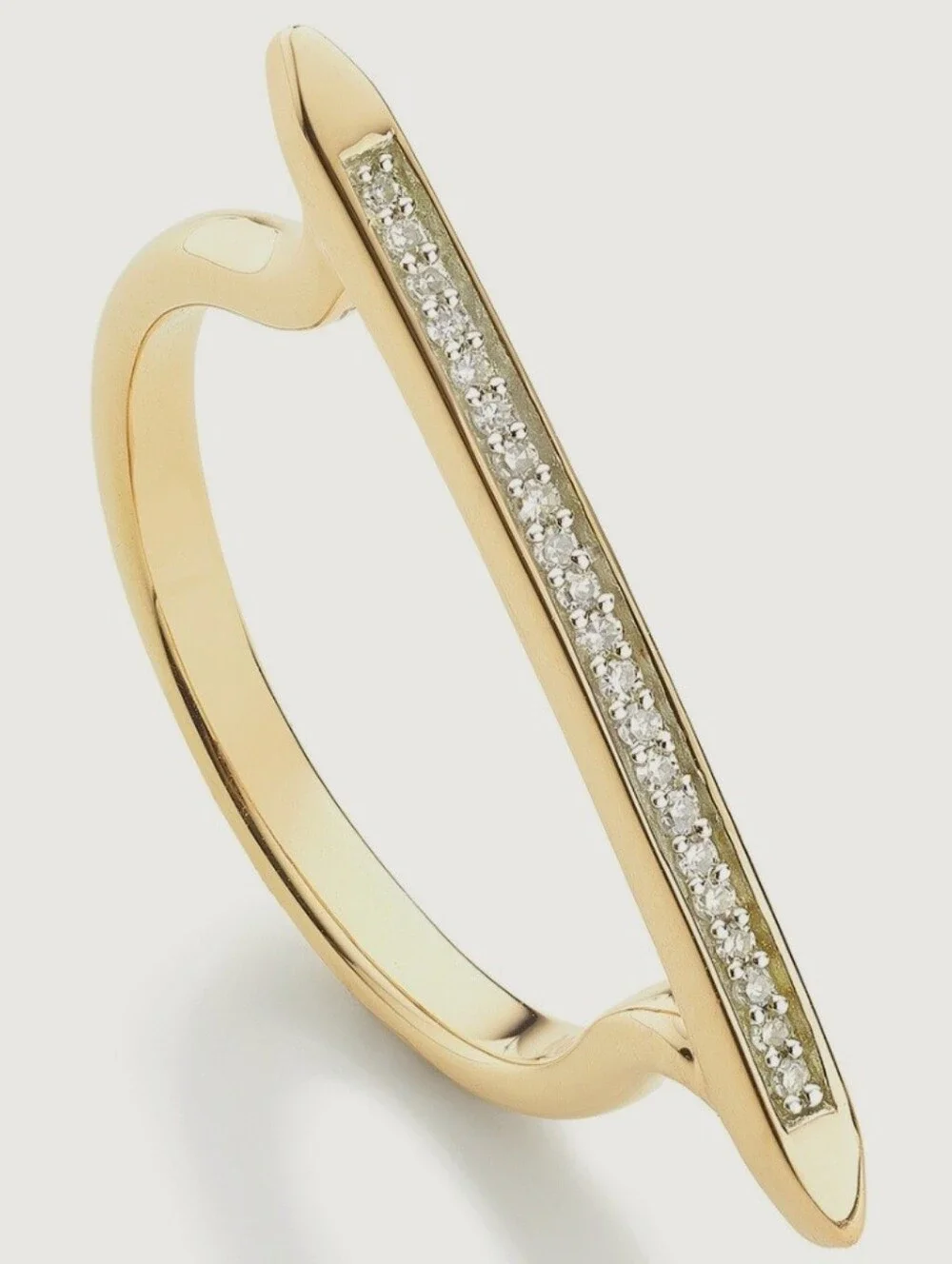 Monica Vinader Skinny Stacking Ring - 18k Gold Vermeil & Diamond - Size 7.5